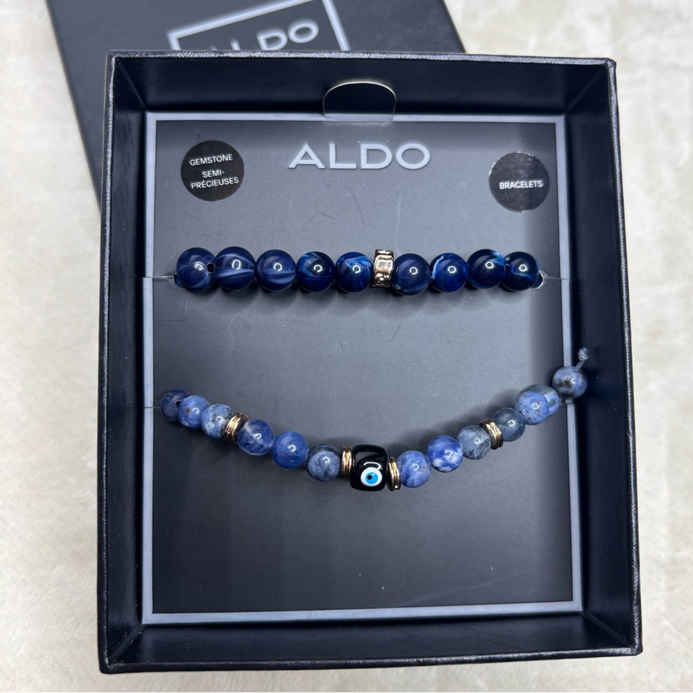 ALDO Blue & Gold Semi-Precious Gemstone Bracelets - Set of 2